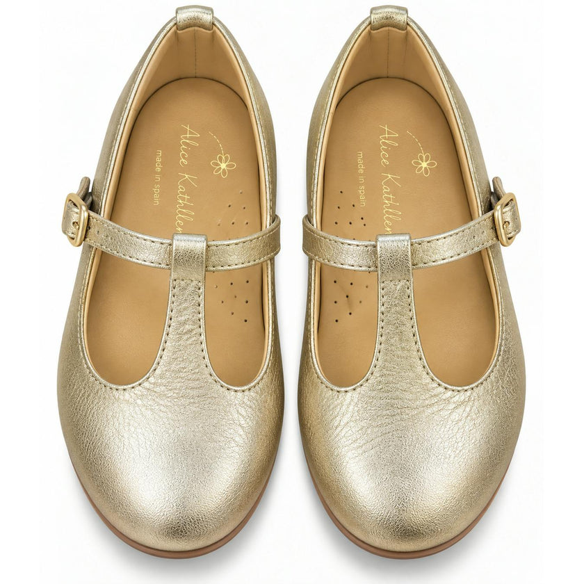 T- Strap in Metallic Gold