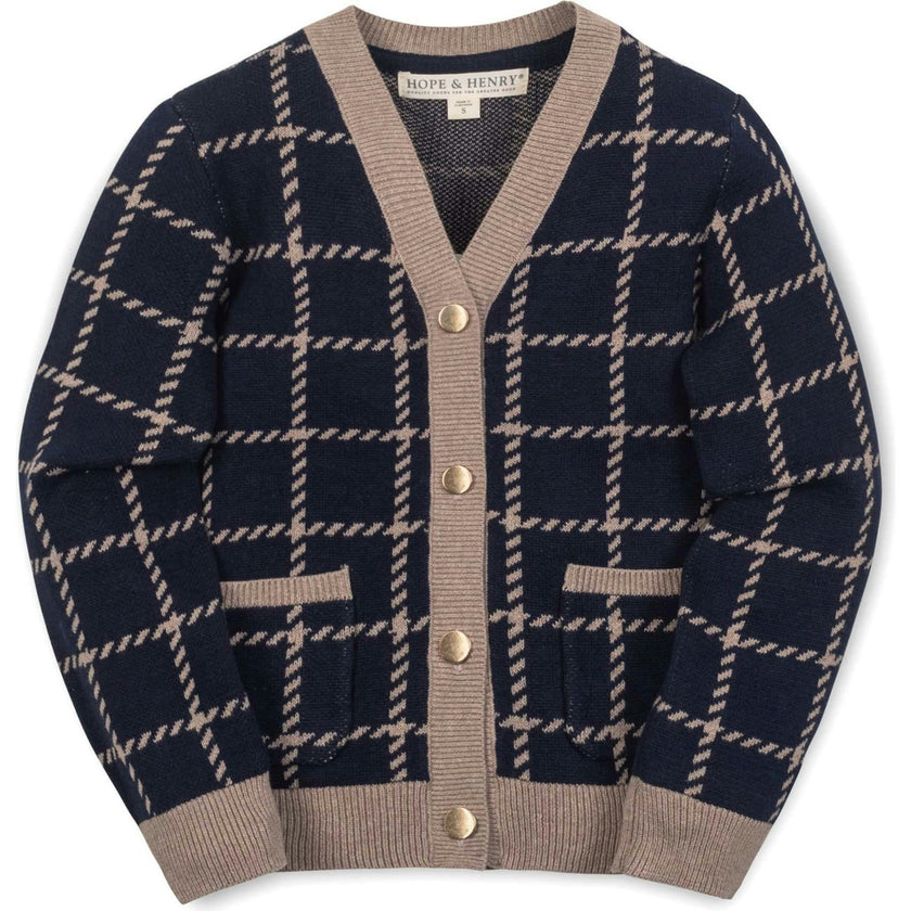 Organic Long Sleeve Boyfriend Cardigan Sweater, Blue