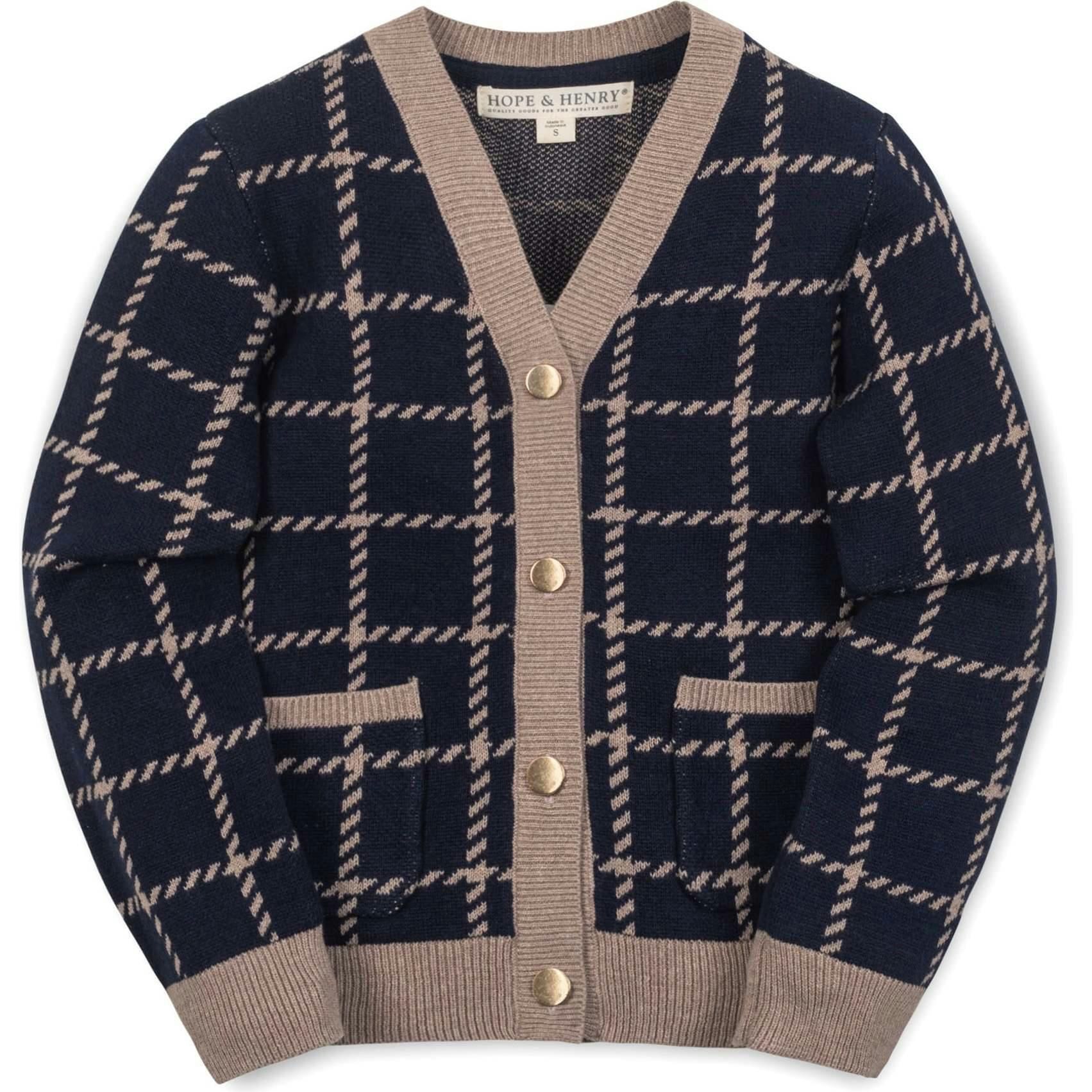 Organic Long Sleeve Boyfriend Cardigan Sweater, Blue