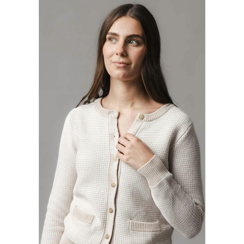 Organic Tweed Stitch Sweater Cardigan, White