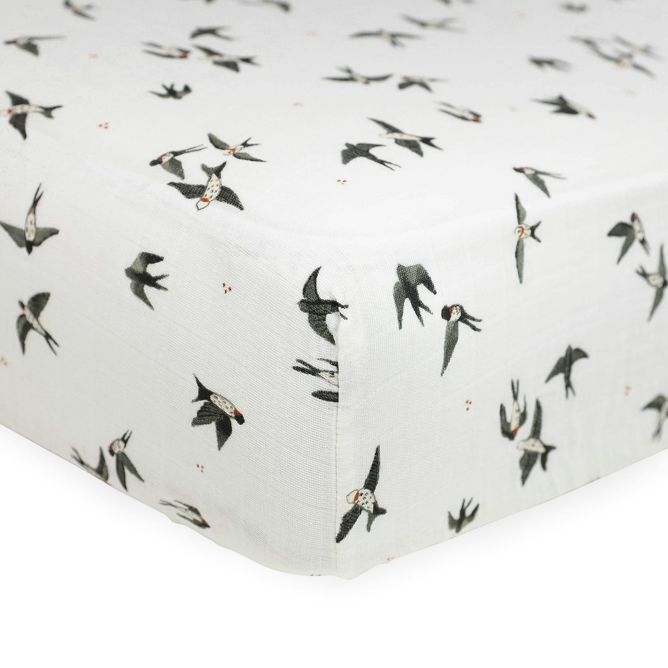 Organic Cotton Muslin Crib Sheet - Swallows