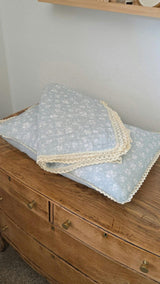Big Kid Blanket 6 Layer Gauze QUILTED- Daphne Icy Blue Floral