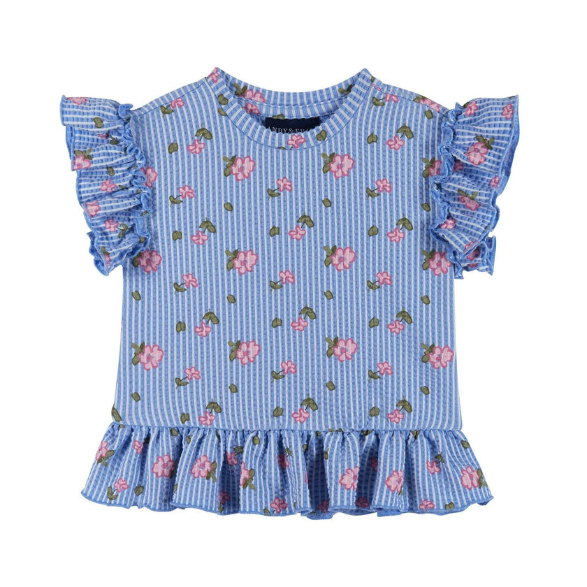 Infant Girls Knit Seersucker Top & Pant Set | Blue Floral