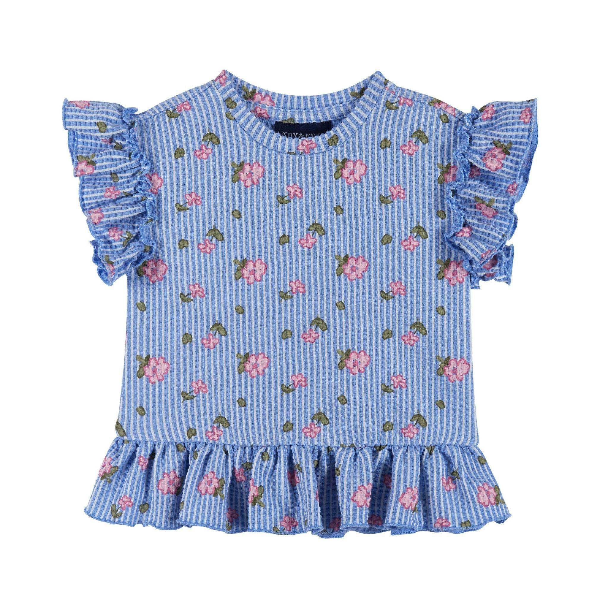 Infant Girls Knit Seersucker Top & Pant Set | Blue Floral