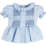 Smocked Peplum Scallop Collar Blouse in Blue (2-12yrs)