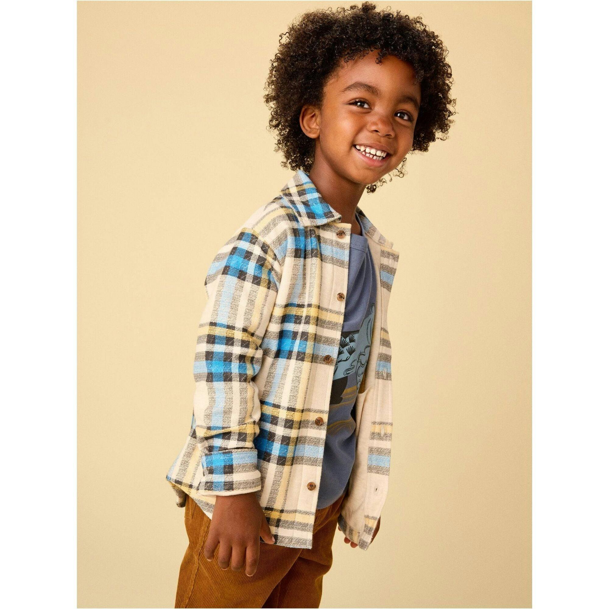French Terry Plaid Shacket, Natural