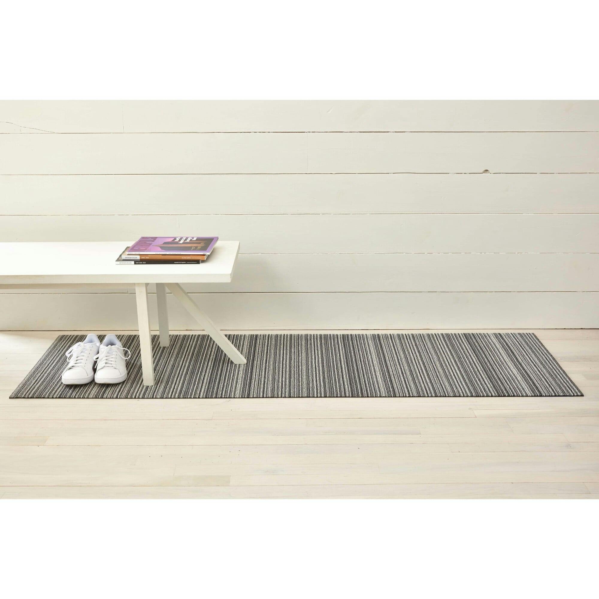 Skinny Stripe Shag Floor Mat, Black