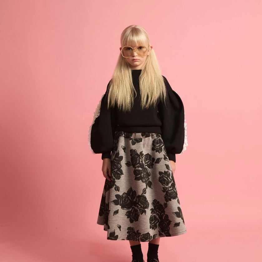 Black Flower Neoprene Skirt