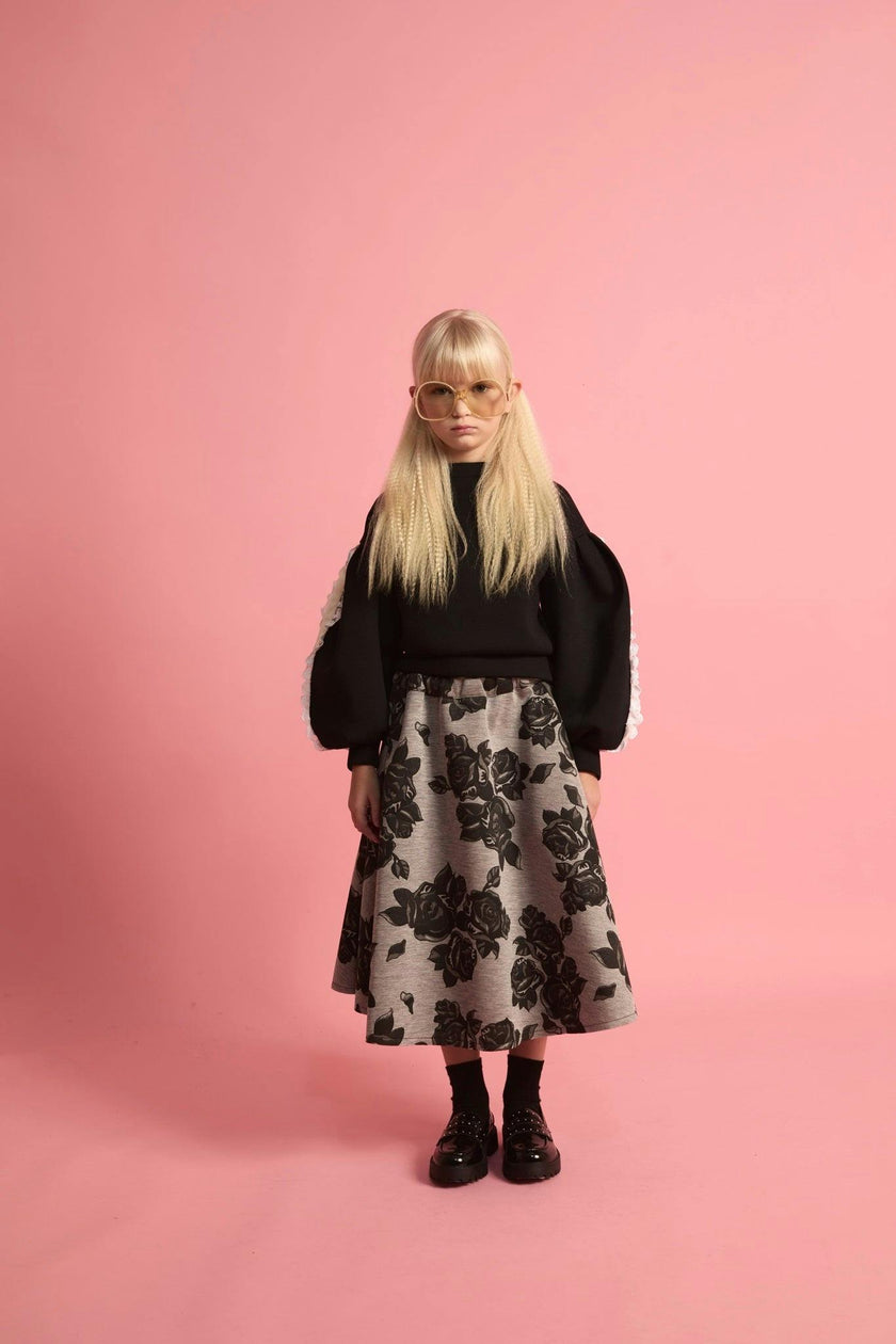 Black Flower Neoprene Skirt