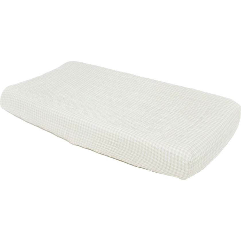 Cotton Muslin Changing Pad Cover - Tan Gingham