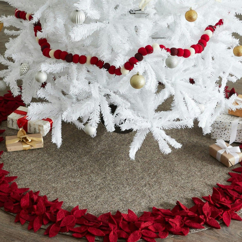 Handmade Overlapping Flowers Christmas Tree Skirt - Natural Red-64" Arcadia Home