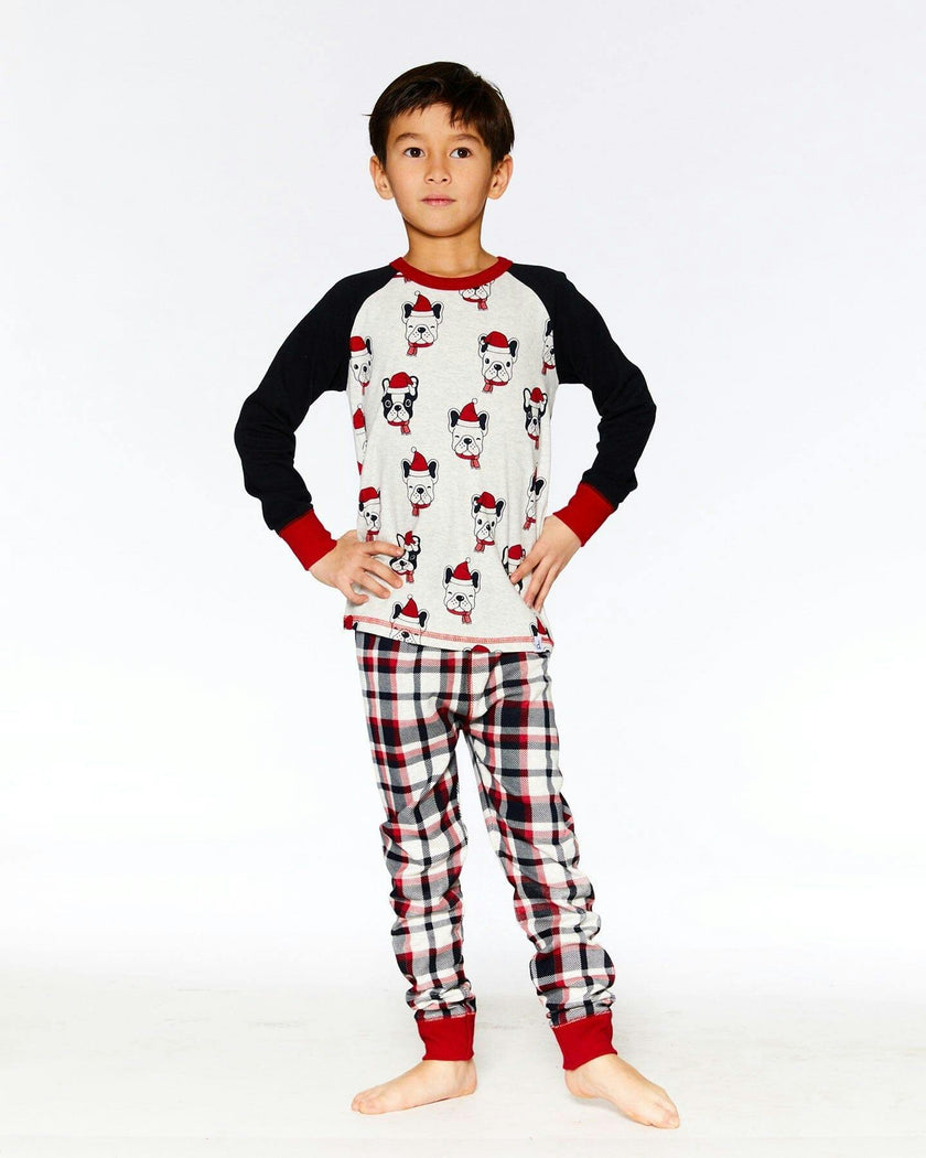 Organic Cotton Printed Dogs Two Piece Pajama Set Oatmeal Mix