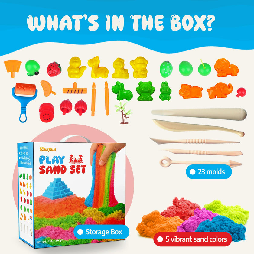 Play Sand Craft Kit Set for Boys & Girls 36p Sensory Bin No Mess Kids Toy