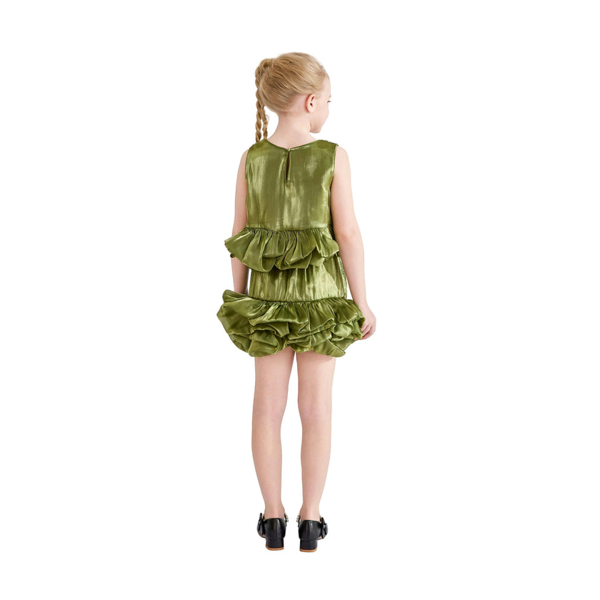 Green Evadelle Satin Ruffle Skirt Set