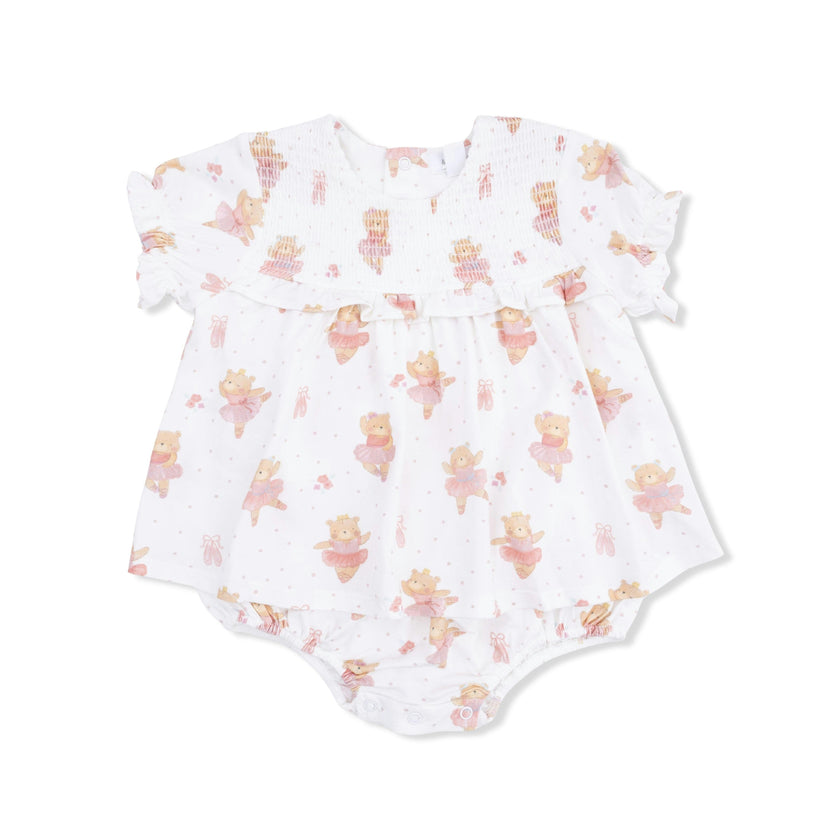 Teddy Bear Ballerina - Smocked Ruffle Bubble with Skirt
