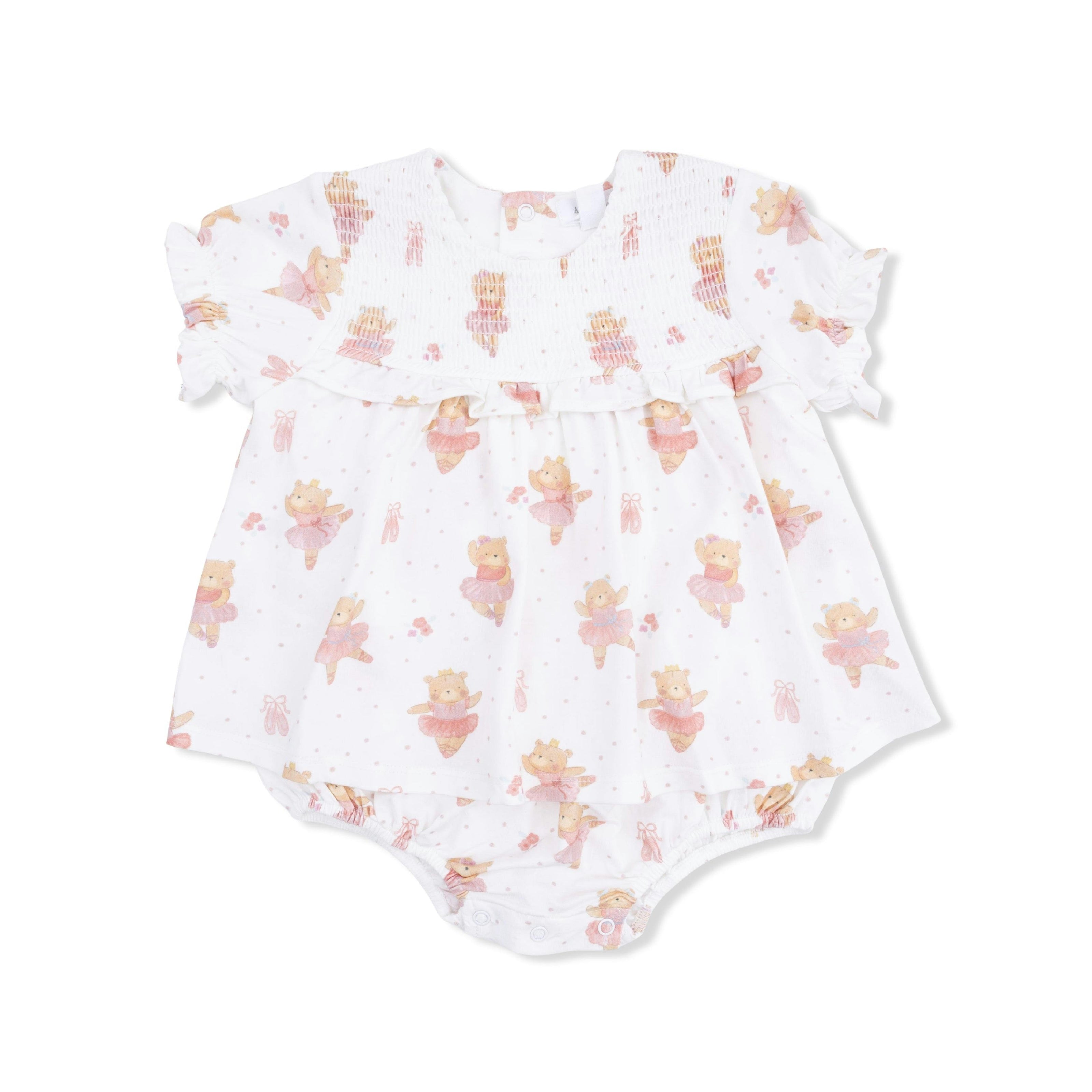 Teddy Bear Ballerina - Smocked Ruffle Bubble with Skirt