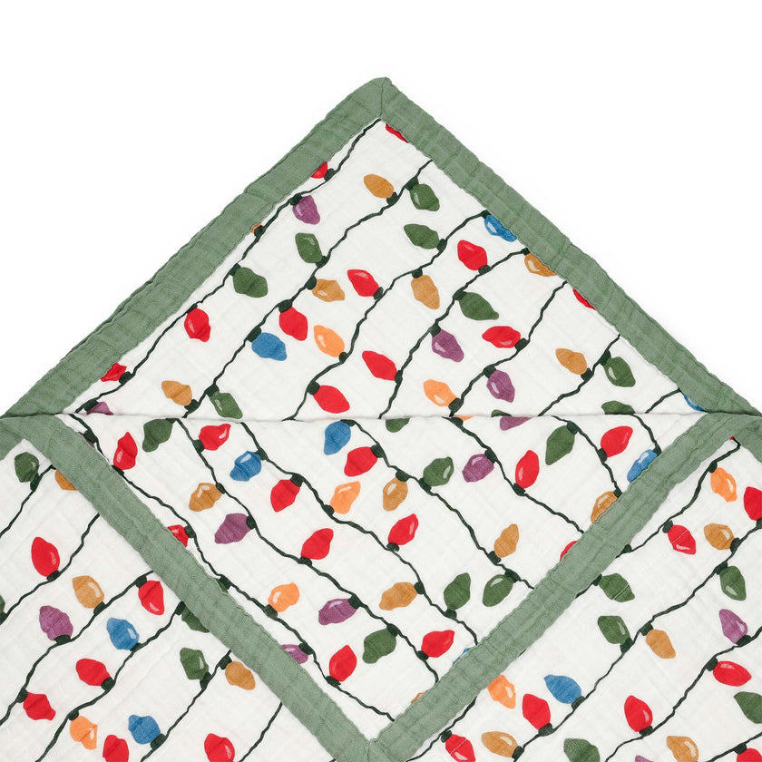 Cotton Muslin Quilted Throw - Christmas Bulbs