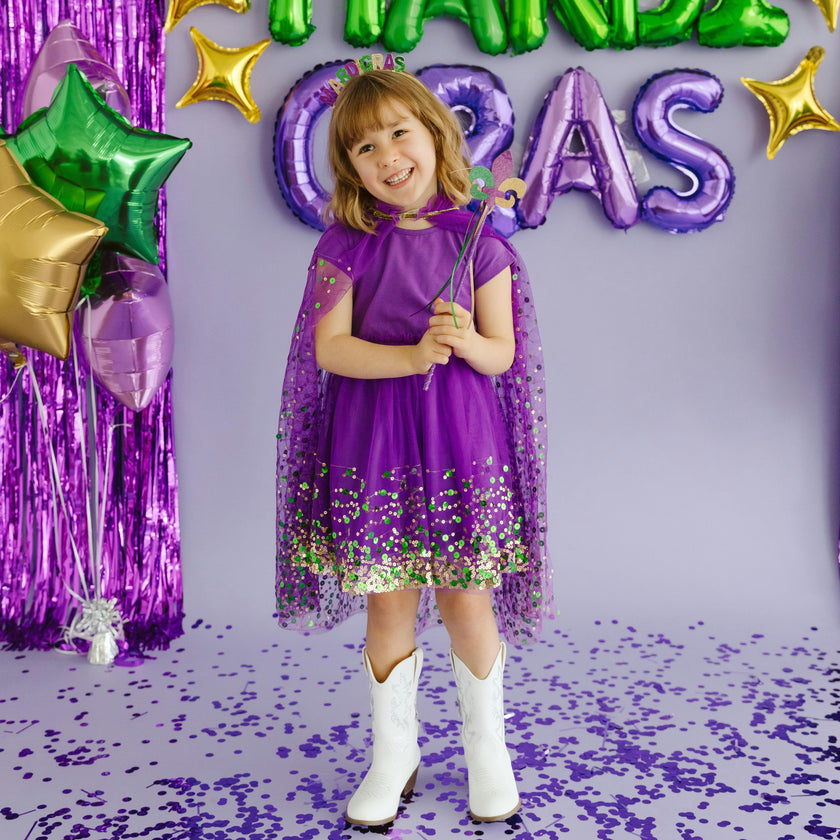 Mardi Gras Confetti Short Sleeve Tutu Dress