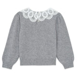 TARTINE ET CHOCOLAT Lace Collar Sweater - Gris Moyen Chiné