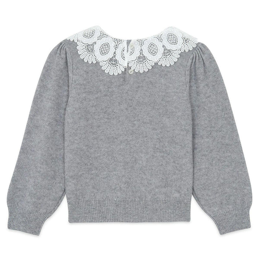 TARTINE ET CHOCOLAT Lace Collar Sweater - Gris Moyen Chiné