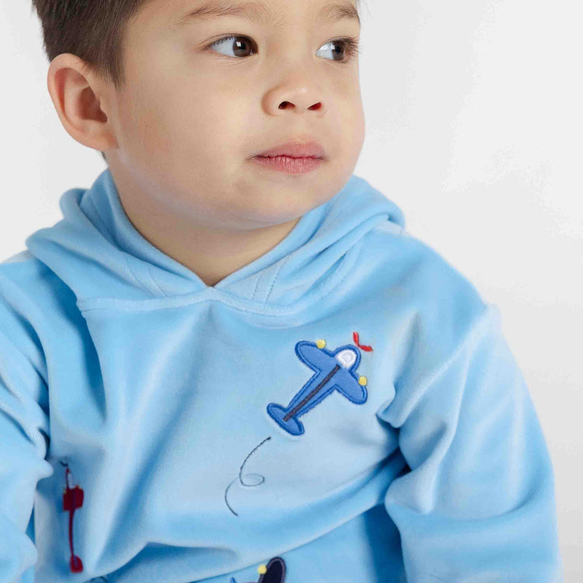 Velour Hoodie With Airplanes