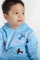 Velour Hoodie With Airplanes