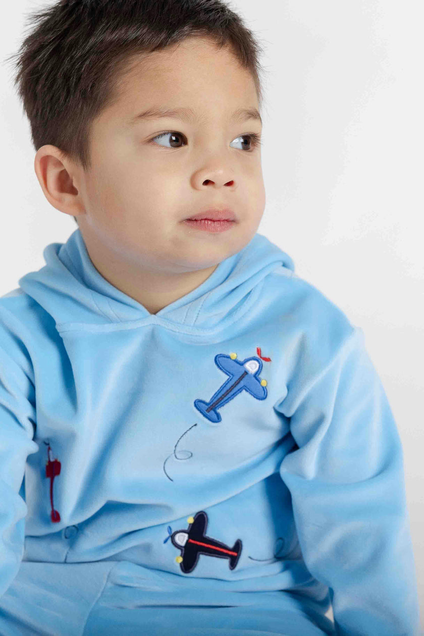 Velour Hoodie With Airplanes