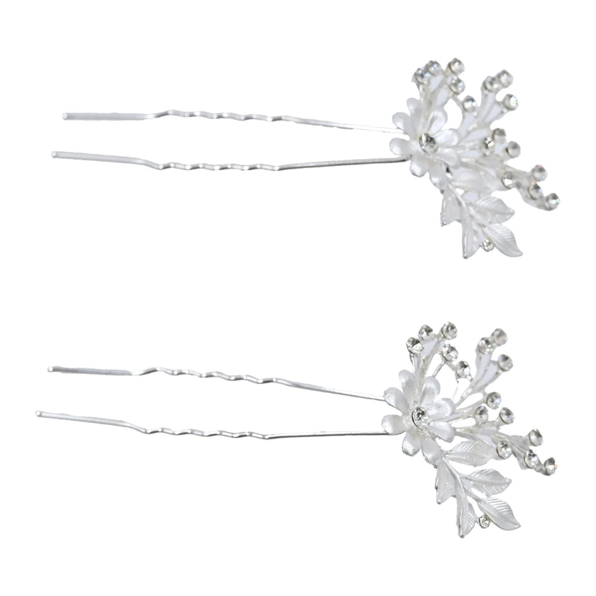 Crystal Flower Rhinestone Accented Hair Clips