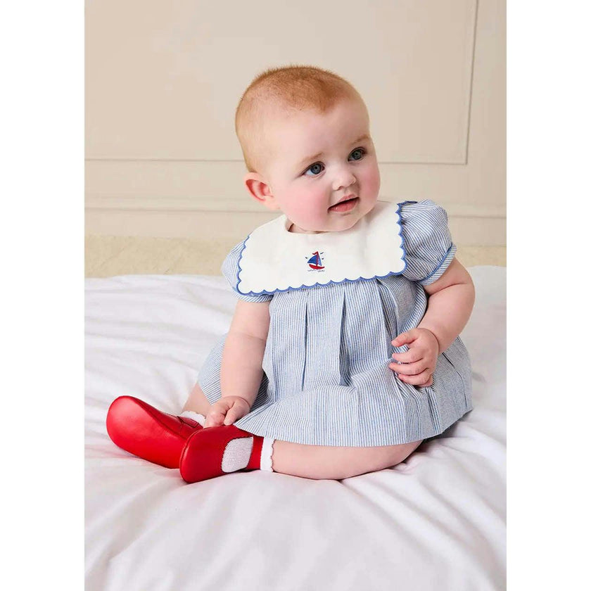 Alexander Stripe Mariner Collar Embroidered Boat Detail Dress with Bloomers in Blue (6mths-3yrs)