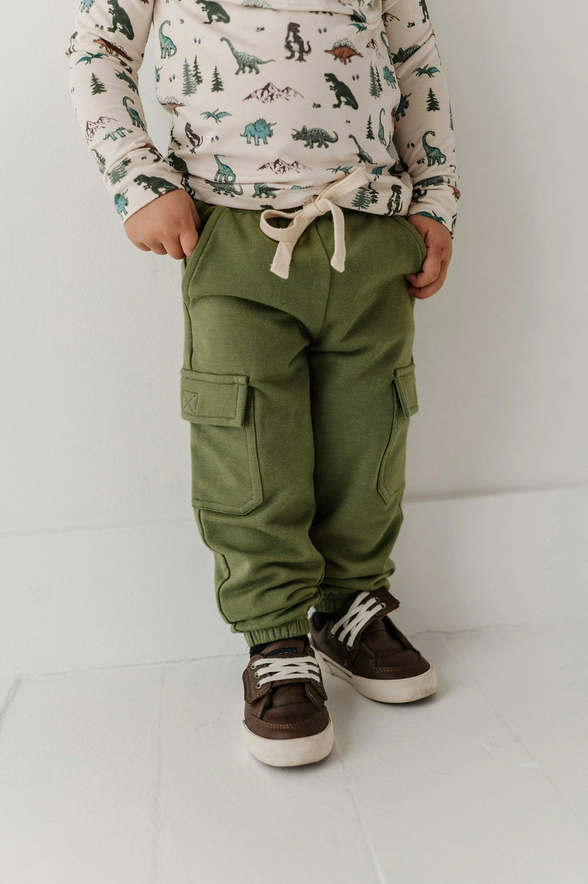 Boys Cargo Pants in Deep Olive
