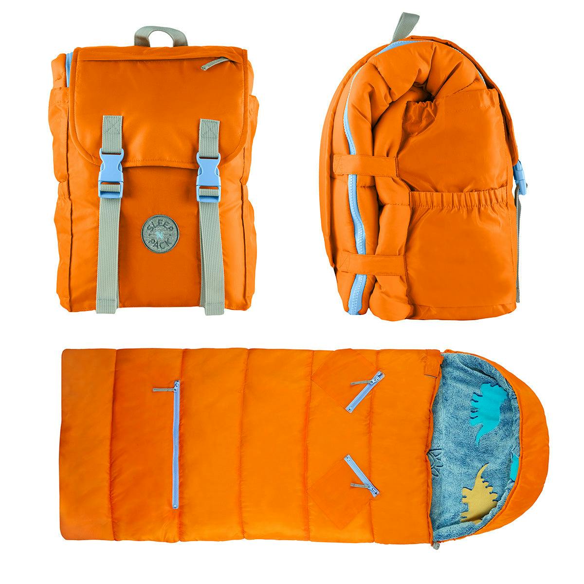 Sleep-N-Pack: Packable Sleeping Bag, Little Kid 3-6 yrs - Tangelo/Glow-In-The-Dark Dinosaurs