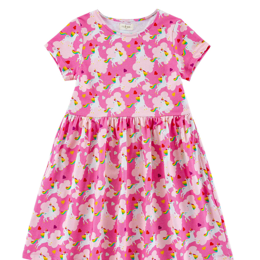 Mid Weight French Terry Twirl Dress, Dancing Unicorn