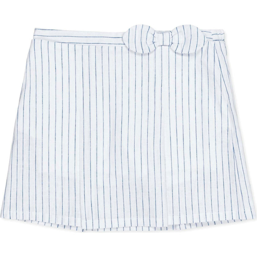 Linen Pull-On Pleated Bow Skort, White