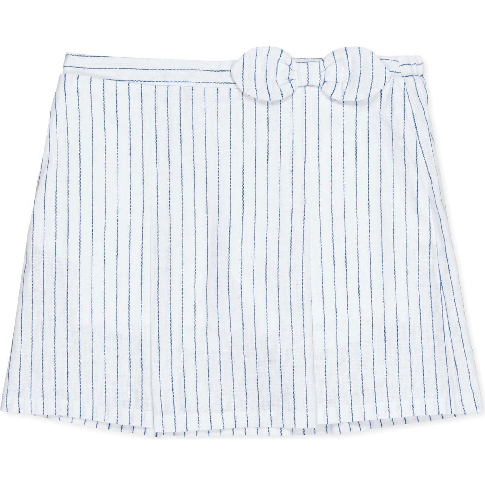 Linen Pull-On Pleated Bow Skort, White