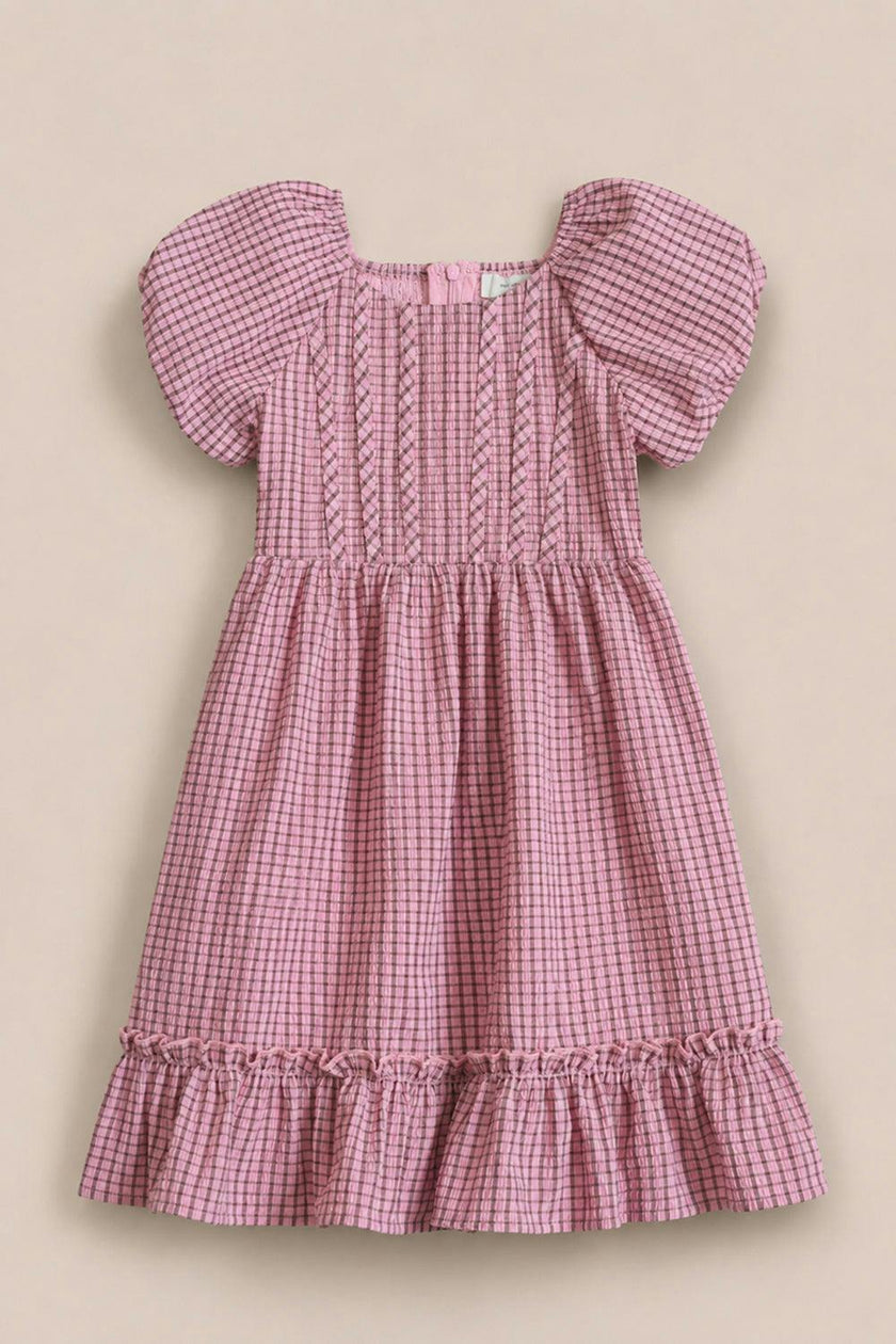 Mini Monica Dress in Pink & Brown Gingham