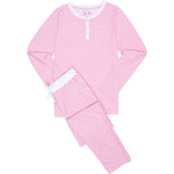 Women's Peony Jersey Long PJ Set - Pink Stripe Organic Stretch Cotton