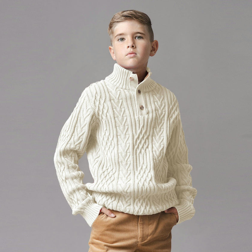 Organic Mock Neck Cable Sweater
