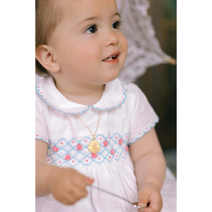 Cassis Blue Short Sleeve Smocked Romper