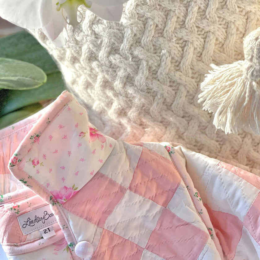 3T Vintage Quilt Jacket - Blue Pink Romantic Florals