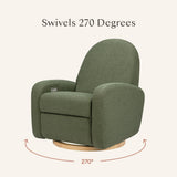 Nami Electronic Recliner & Swivel Glider Recliner With Usb Port in Olive Boucle with Light Wood Base
