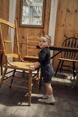 Woven Elastic Waist Plaid Overalls