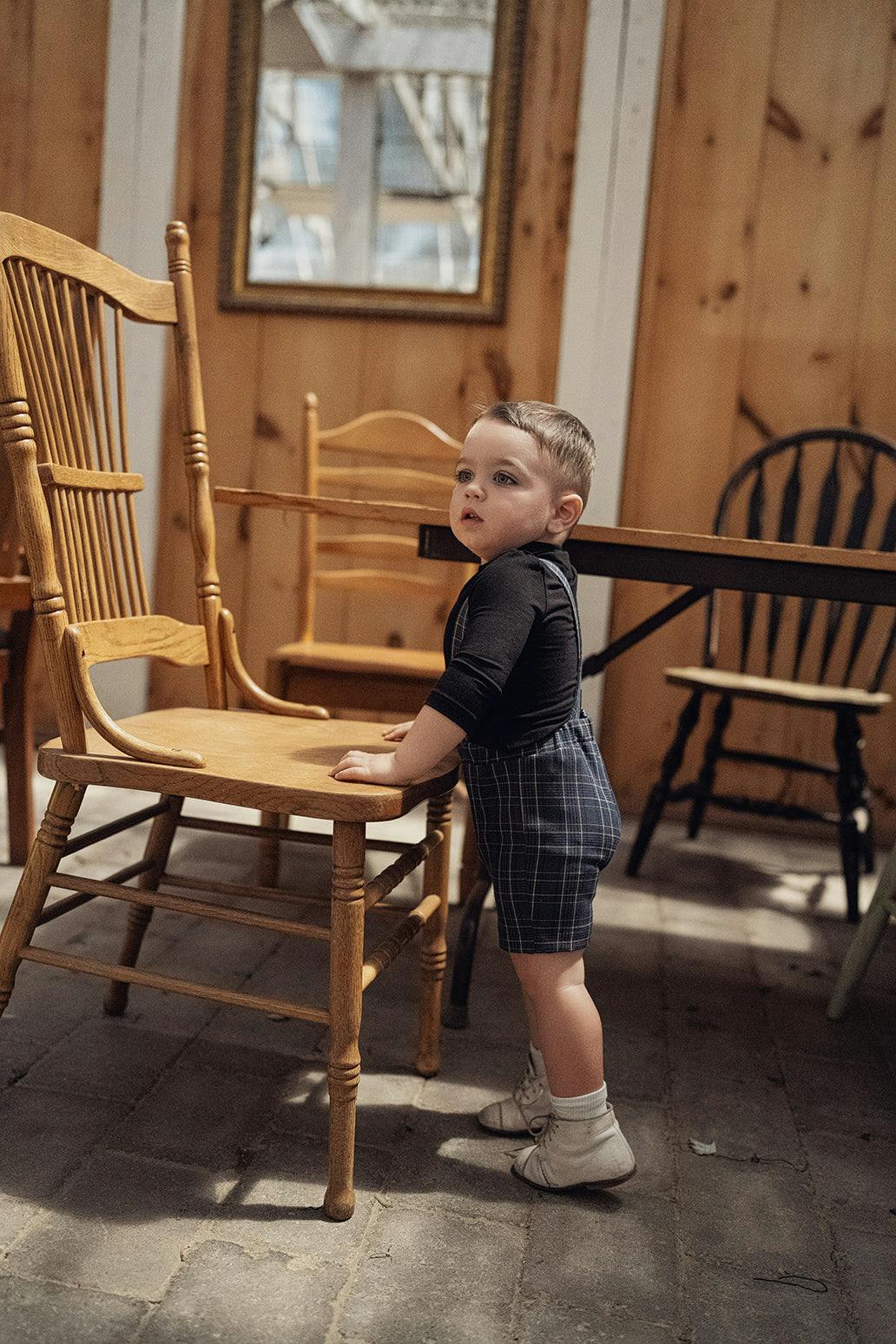 Woven Elastic Waist Plaid Overalls