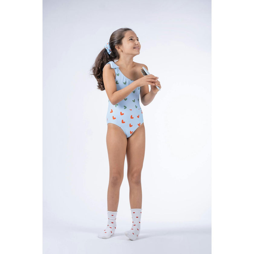 Asymmetric Textured Hearts Swimsuit, Multi