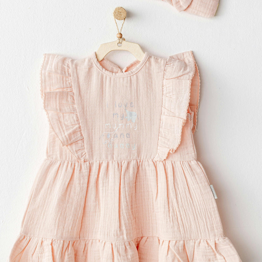 Salmon Love Family Muslin Dress Band Set