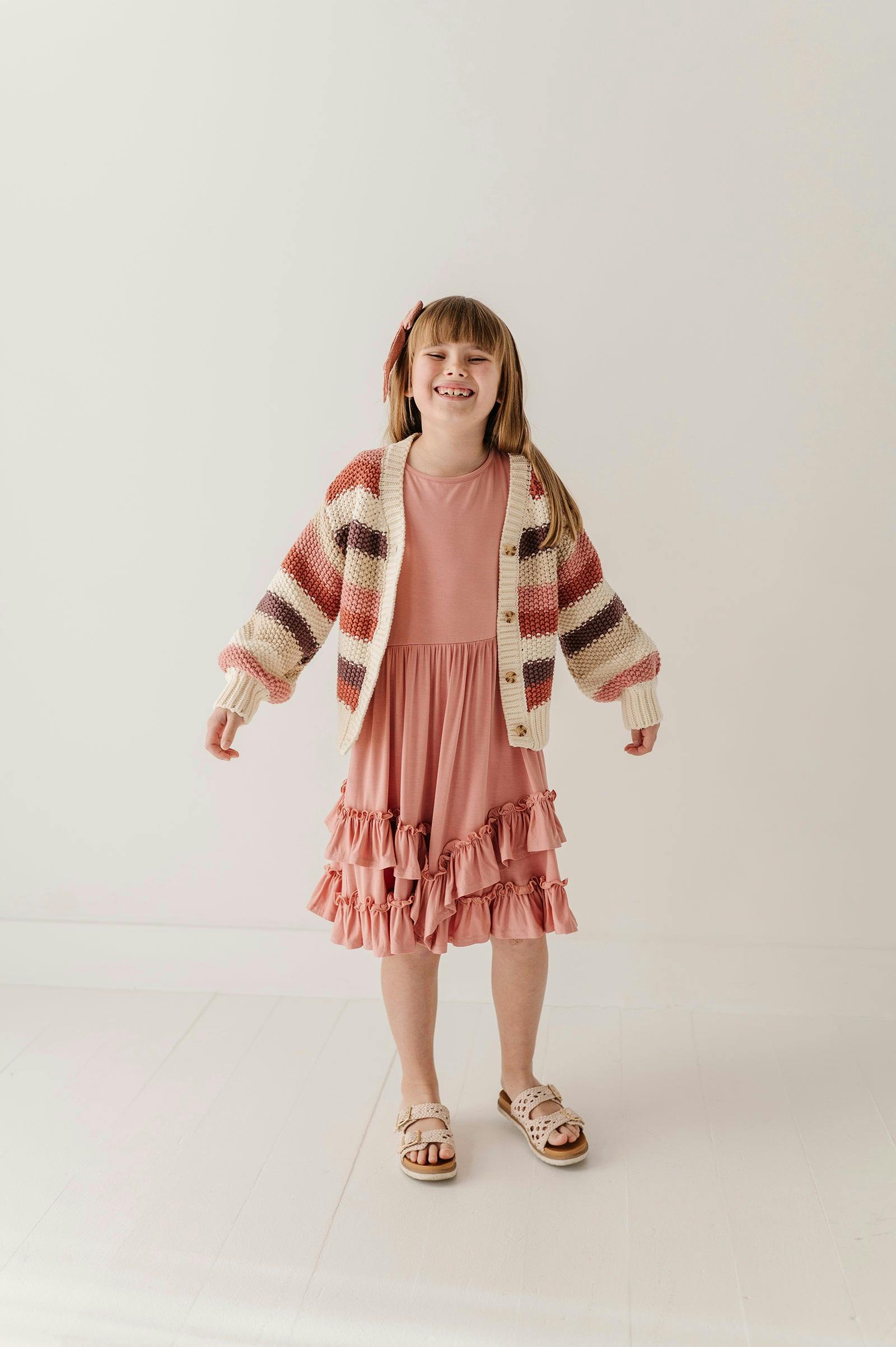 Girls Chunky Knit Cardigan in Multicolor