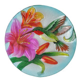 Hand painted Hummingbird Glass Birdbath with Solar LED