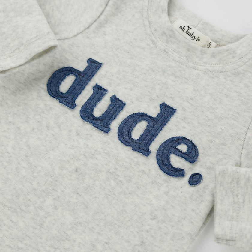 Denim "dude" Ribbed Applique L/S 2pc Set