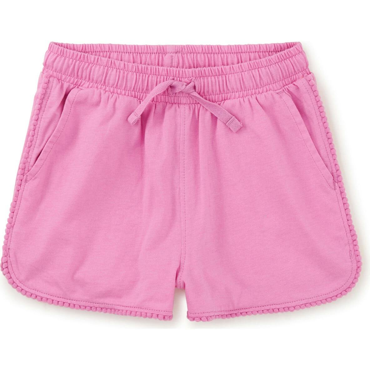 Pom-Pom Rounded Edge Drawstring Gym Shorts, Pink
