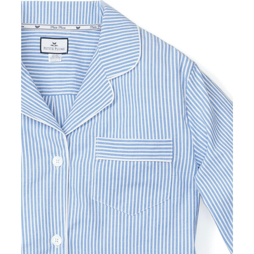 Women's Twill Long Sleeve Short Set in French Blue Heritage Stripe