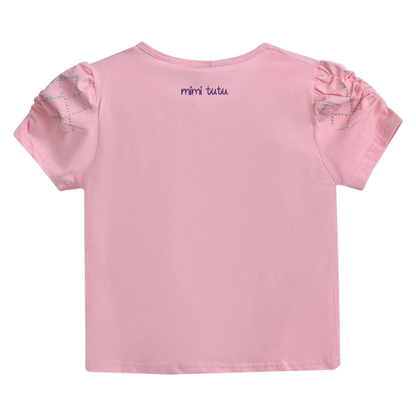 Pink Flowers Applique T-Shirt